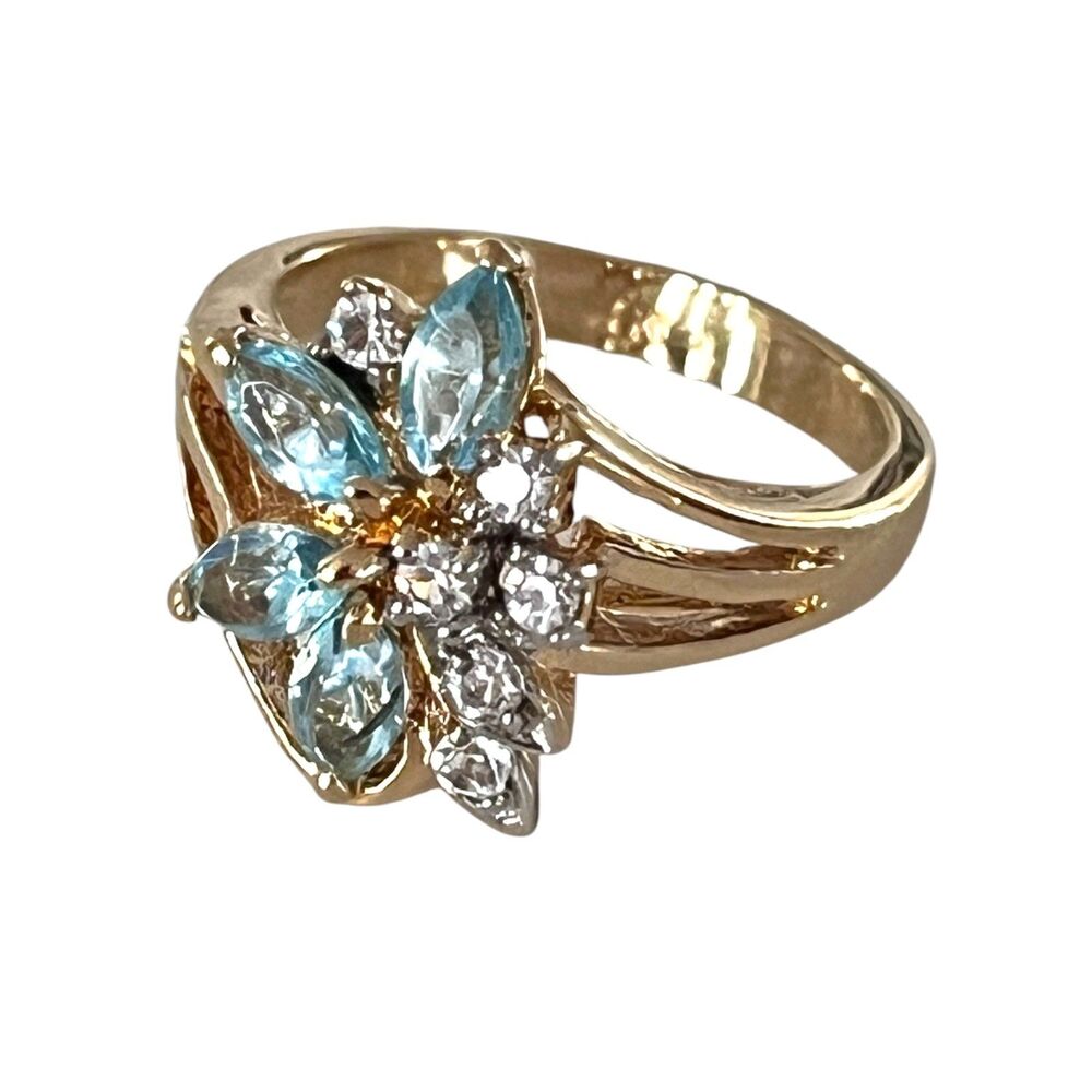 Vintage 1980s Uncas Crystal Cluster Ring Size 9 14KTGE Gold Plate - 14E